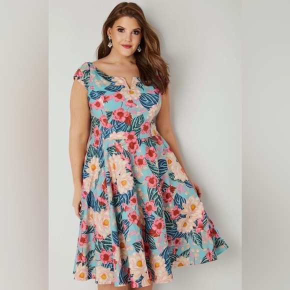 Hell Bunny Lotus Fit & Flare Midi Dress Size Medium - Picture 1 of 5
